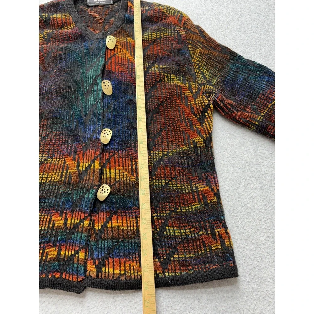 Vintage McG Designs Cardigan Sweater Womens M Multicolor Geometric Button Knit